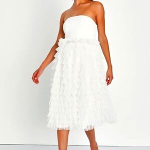 LULUS Elegant White Strapless Dress
